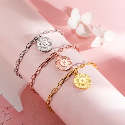 Personalized Initial Link Bracelet & Necklace Set in Gold