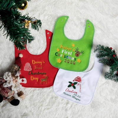 Personalized Christmas Baby Embroidered Bib