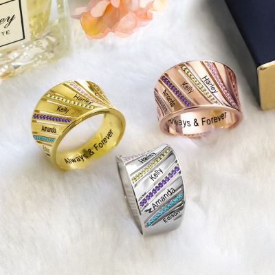 Custom Name Birthstone Ring Family Ring
