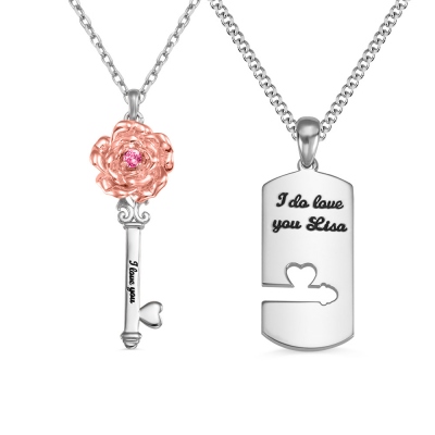Personalized Rose Key Couple Necklace Valentine's Day Gifts