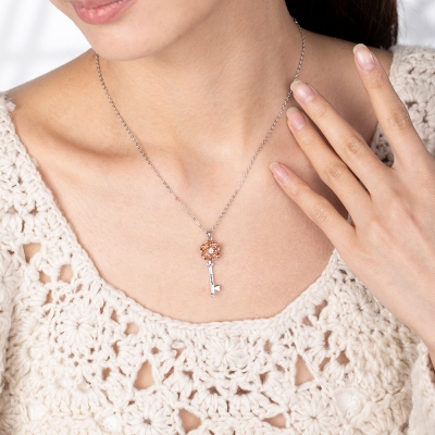 Personalized Rose Key Couple Necklace Valentine's Day Gifts