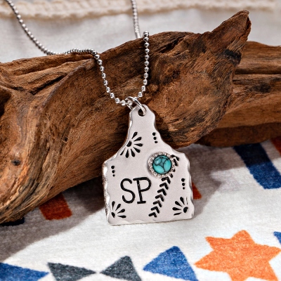 Personalized Cow Tag Turquoise Necklace