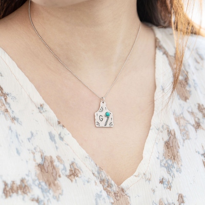 Collier turquoise personnalisé avec étiquette de vache