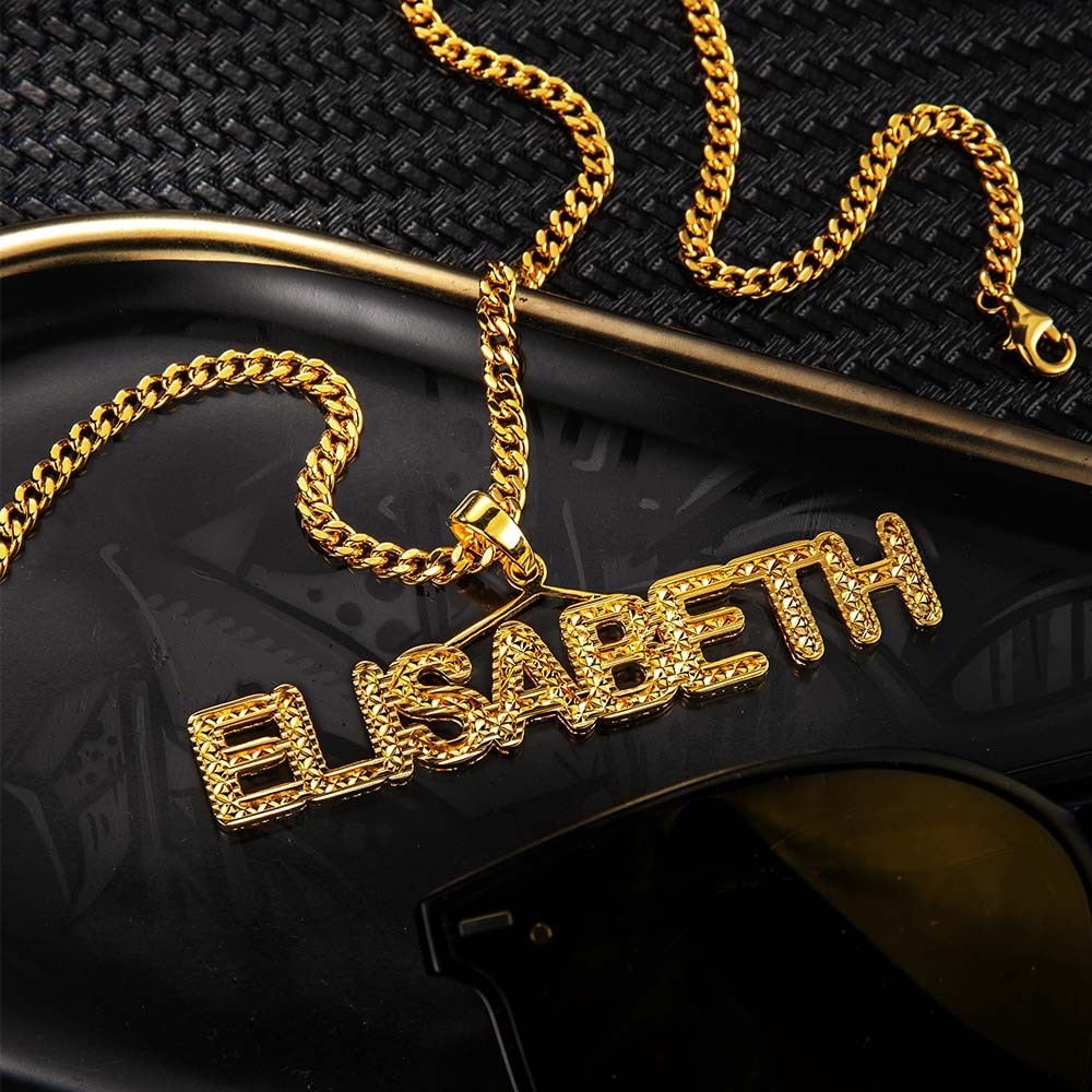 Custom Name Necklace with Embroidery Texture