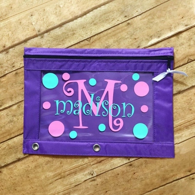 Estuche personalizado para lápices de 3 anillos con nombre e inicial, Estuche para lápices con cremallera, Estuche para cosméticos, Útiles escolares, Regalo de regreso a la escuela para niños/Estudiantes/Amigos