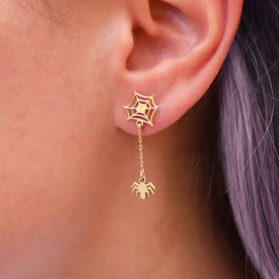 Boucles d'oreilles/colliers Halloween araignées et toiles d'araignées initiales personnalisables, boucles d'oreilles toile d'araignée de style vintage, cadeaux de colliers de bijoux gothiques