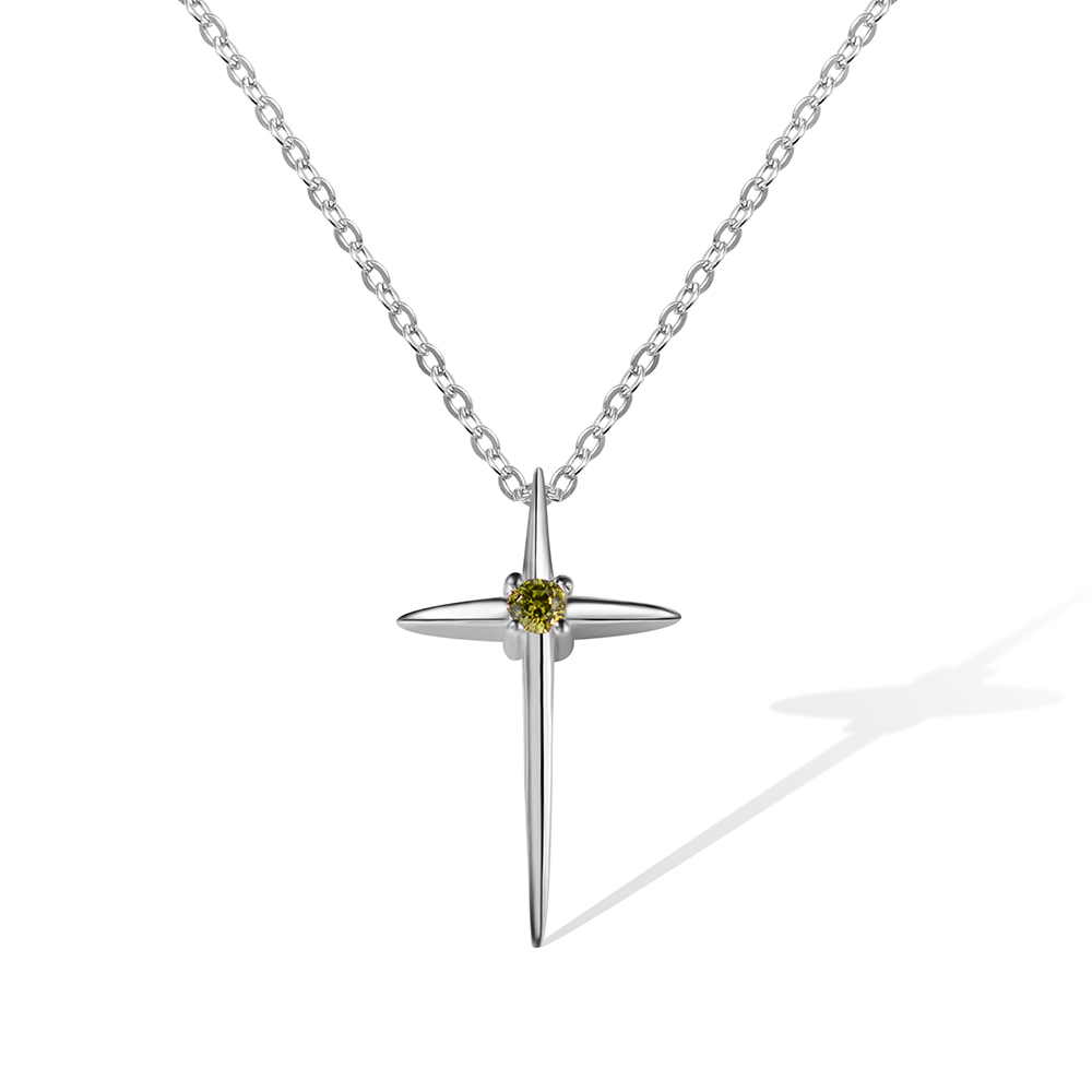 Colar de cruz com pedra de nascimento personalizada, presente religioso delicado de prata, colar de cruz pequeno, joia da sorte, presente de aniversário para mulheres e meninas