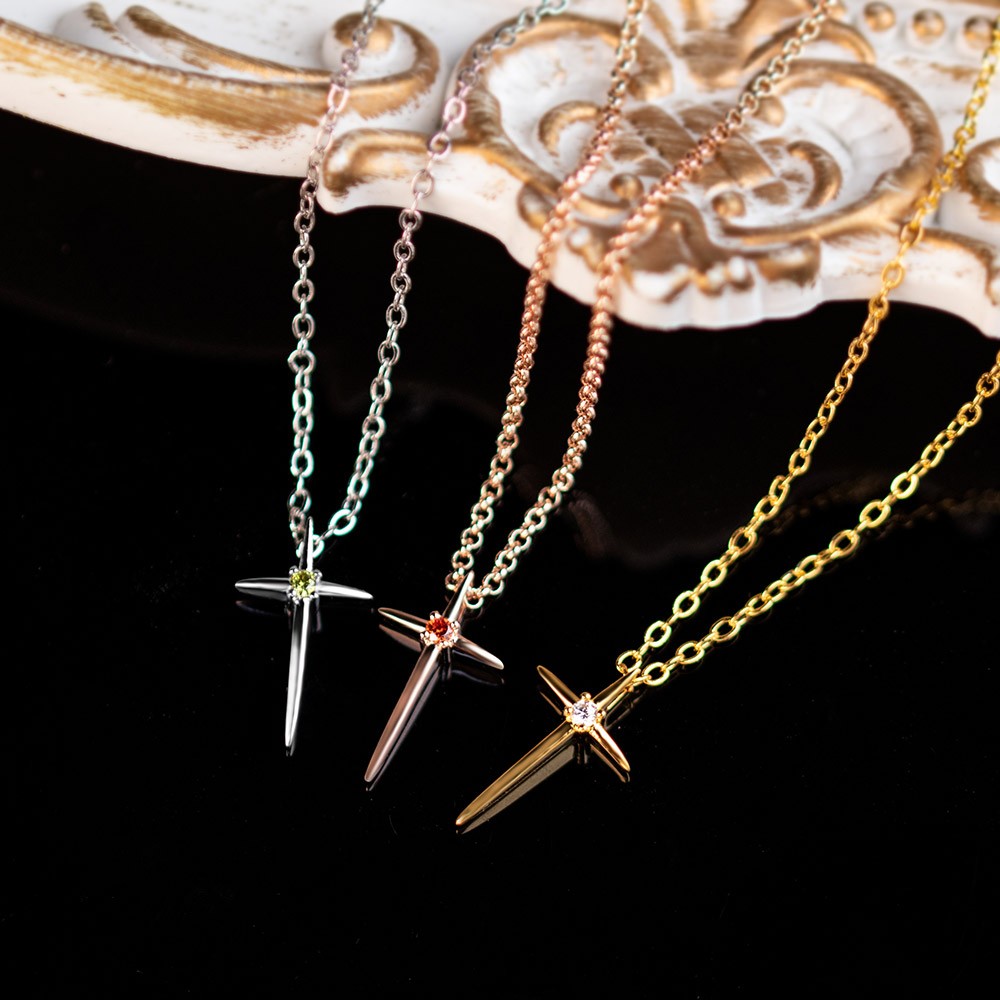 Colar de cruz com pedra de nascimento personalizada, presente religioso delicado de prata, colar de cruz pequeno, joia da sorte, presente de aniversário para mulheres e meninas