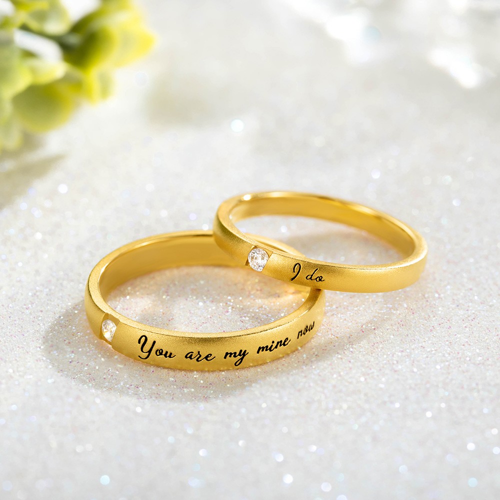 Personalized Letters Wedding Matching Rings Set of 2, His and Hers Couple Rings, Engraved Wedding Engagement Band Wedding Set Promise Ring