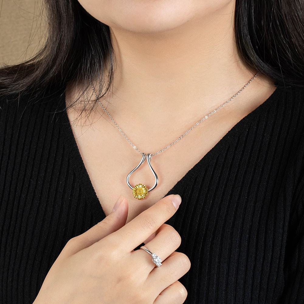 Ring Holder Necklace, Sterling Silver Ring Keeper with Sunflower, Engagement Wedding Ring Necklace Holder, Gift for Wife Girlfriend