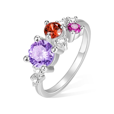 Dainty Handcrafted Multi-birthstone Ring, Sterling Silver 925/Brass Family 3 Birthstones Ring, Birthday/Anniversary/Mother's Day Gift for Wife/Mom