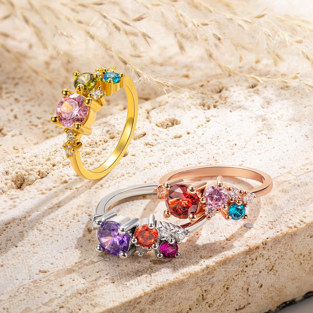 Dainty Handcrafted Multi-birthstone Ring, Sterling Silver 925/Brass Family 3 Birthstones Ring, Birthday/Anniversary/Mother's Day Gift for Wife/Mom
