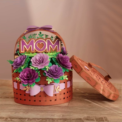 Carte de bouquet de fleurs pop-up en papier 3D personnalisée, cartes de remerciement d'anniversaire pour femme, cartes pop-up en papier fraîchement coupées, panier de fleurs, cadeau de fête des mères pour femme