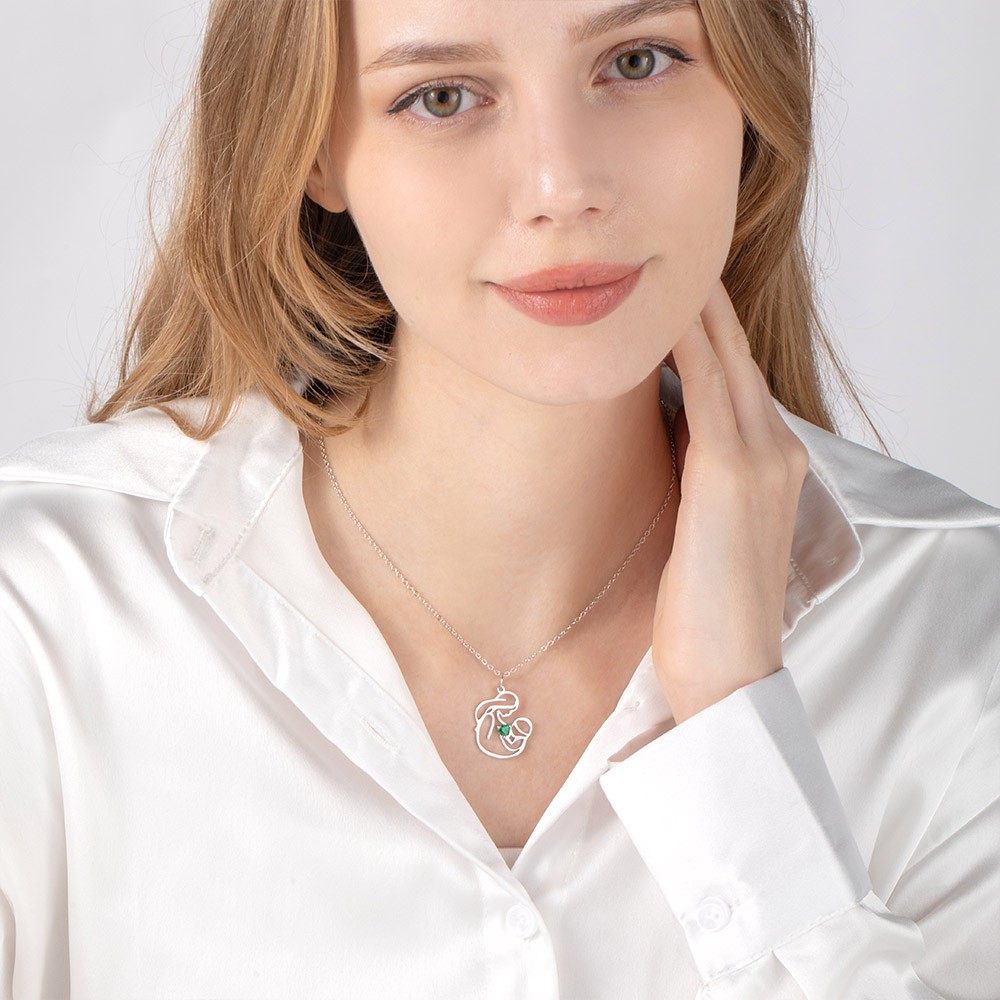 Personalized Mother and Child Necklace, Brass/Sterling Silver 925 Necklace, Birthstone Necklace, Mom Baby Necklace, Mothers Day Gift, Gift for Mom/Her