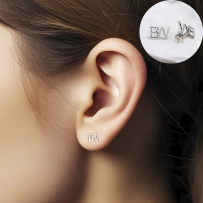 Pendientes de letra inicial personalizados, pendientes iniciales entrelazados, pendientes de alfabeto de oro, pendientes de tuerca de plata, pendientes hipoalergénicos para niñas/mujeres