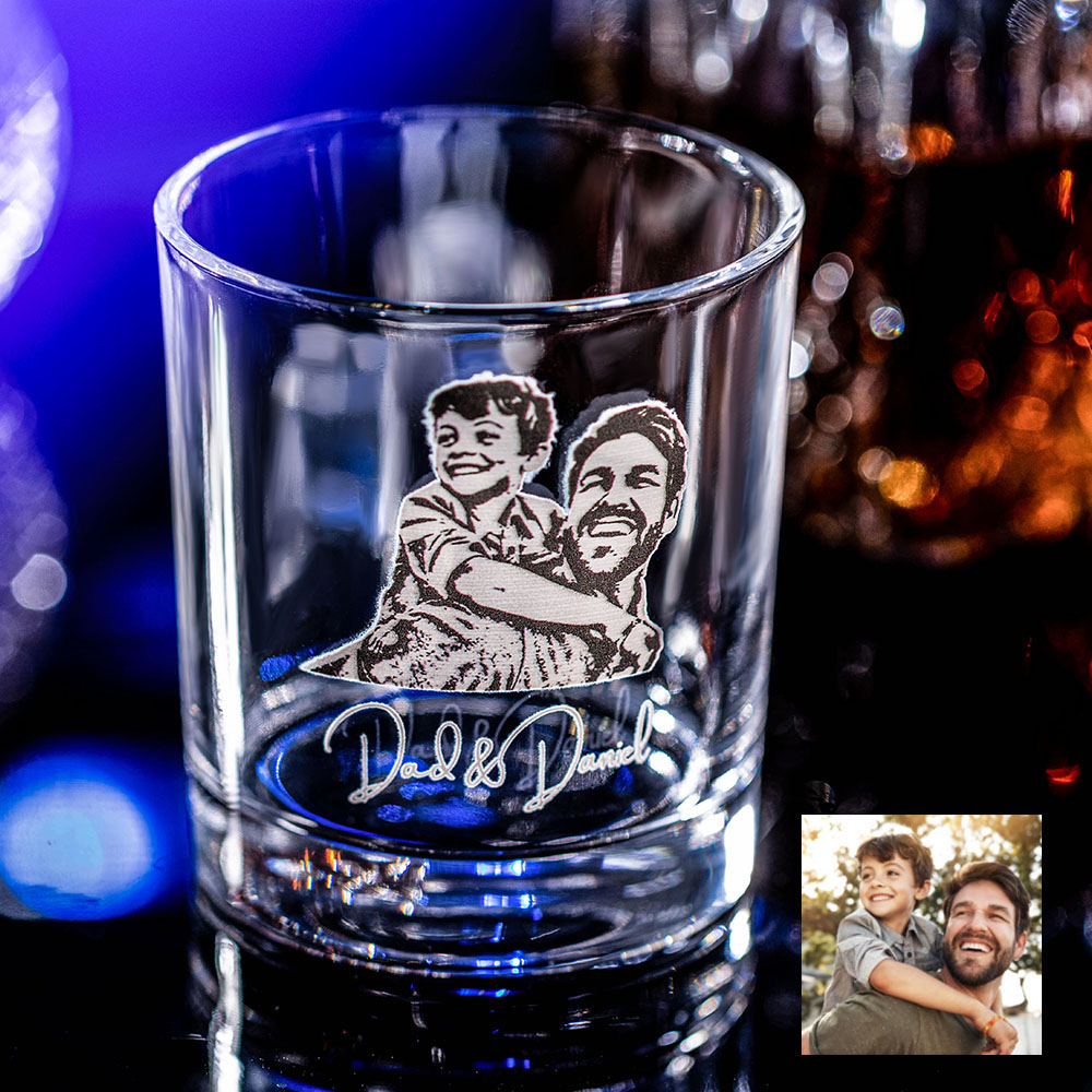 Custom Whiskey Glass with Family Photo, Birthday/Christmas/Anniversary/Father's Day Gift for Men Husband Friend