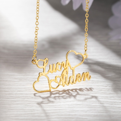 Personalized Two Names Necklace with Double Heart,Friendship Necklace, Family Necklace, Birthday Mother's Day Anniversary Gift for Women