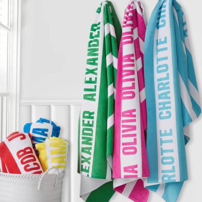 Personalized Name Classic Stripe Beach Towel, Oversize Beach Towel, Beach Favor, Lightweight Beach Towel, Vacation Gift, Gift for Kids/Family