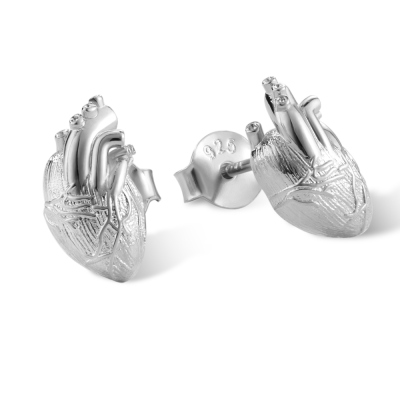 Anatomical Heart Stud Earrings, Sterling Silver 925 Human Heart Earrings, Women's Jewelry, Medical Gift for Nurse/Doctor/Medical Students