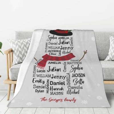 Personalized Multiple Names Snowman Blanket, Cozy Flannel Family Blanket, Home Decoration, Winter Gifts, Christmas Gifts, Gift for Grandmom/Mom/Family