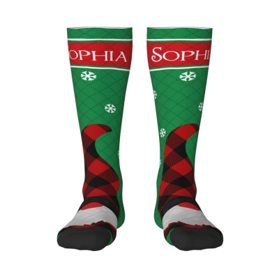 Personalized Name Red & Green Christmas Stocking, Custom Cute Cartoon Stocking, Christmas Accessories, Christmas Gifts for Friends/Family/Kids