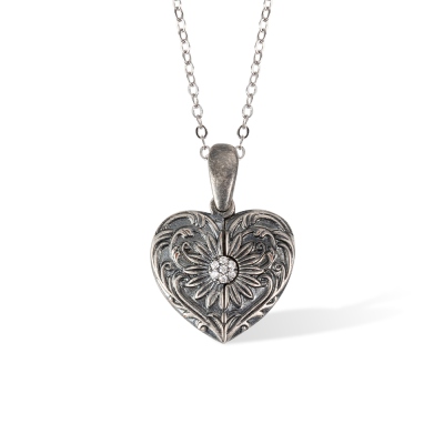Custom Photo Vintage Heart Wings Locket Necklace with Flower, Sterling Silver 925 Photo Locket Necklace, Birthday/Anniversary Gift for Her/Mom/Family