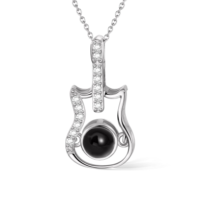Personalized Photo Projection Necklace, Custom Mini Guitar Charm Necklace, Memorial Jewelry, Birthday Gift for Musicians/Guitarist/Her