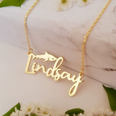 Collier personnalisé avec nom de requin, bijoux d’animaux marins en argent sterling 925, bijoux de déclaration délicats, cadeau d’anniversaire/anniversaire pour les femmes/amateurs de requins