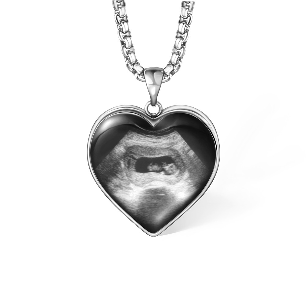 Custom Heart Shaped Baby's Sonogram Ultrasound Necklace with Engraved text, Birthday/New Pregnancy/Newborn Memorial Gift/Women