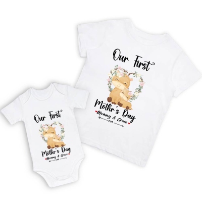 Our First Mother's Day Mom and Baby Set/Matching Shirt, Mummy and Baby Gift, Mama Baby Bunnies, T-shirt Bodysuit Romper Babygrow Vest Set, New Mom Gift, Mother's Day Gift