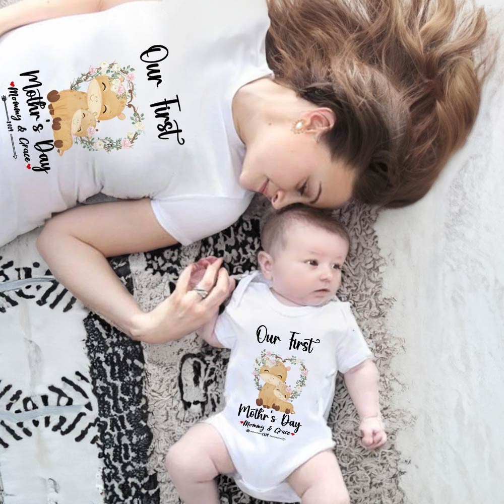 Our First Mother's Day Mom and Baby Set/Matching Shirt, Mummy and Baby Gift, Mama Baby Bunnies, T-shirt Bodysuit Romper Babygrow Vest Set, New Mom Gift, Mother's Day Gift