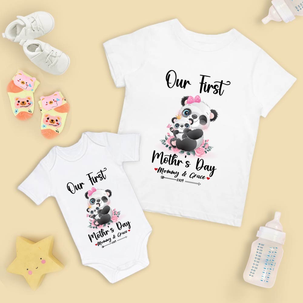 Our First Mother's Day Mom and Baby Set/Matching Shirt, Mummy and Baby Gift, Mama Baby Bunnies, T-shirt Bodysuit Romper Babygrow Vest Set, New Mom Gift, Mother's Day Gift