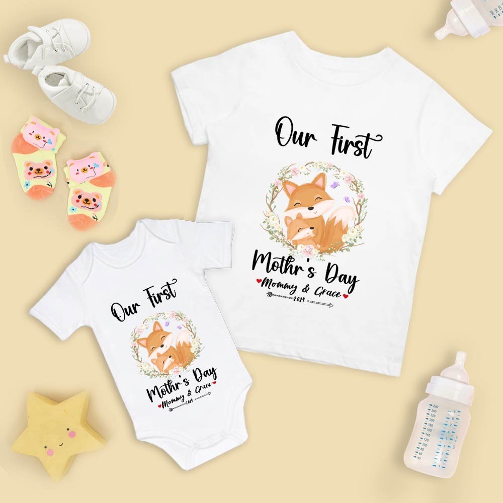 Our First Mother's Day Mom and Baby Set/Matching Shirt, Mummy and Baby Gift, Mama Baby Bunnies, T-shirt Bodysuit Romper Babygrow Vest Set, New Mom Gift, Mother's Day Gift
