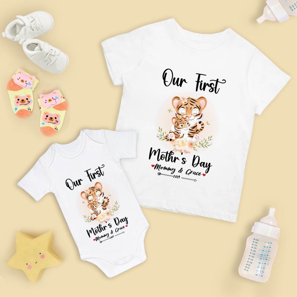 Our First Mother's Day Mom and Baby Set/Matching Shirt, Mummy and Baby Gift, Mama Baby Bunnies, T-shirt Bodysuit Romper Babygrow Vest Set, New Mom Gift, Mother's Day Gift