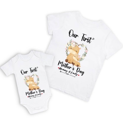 Our First Mother's Day Mom and Baby Set/Matching Shirt, Mummy and Baby Gift, Mama Baby Giraffes, T-shirt Bodysuit Romper Babygrow Vest Set, New Mom Gift, Mother's Day Gift