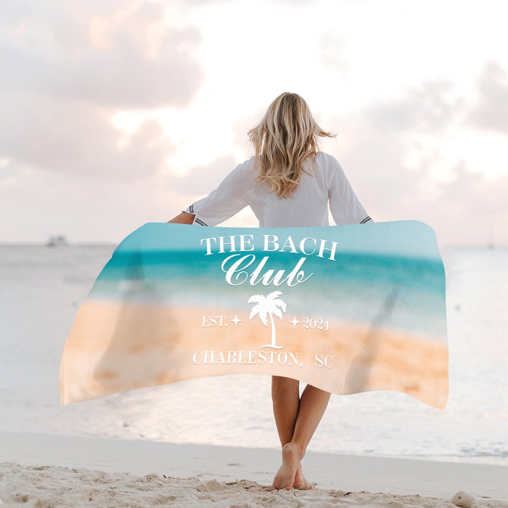 Personalized The Bach Club Super Absorbent Quick Dry Soft Beach Towel with Year and Location Summer Vacation Accessories Birthday Gift for Her