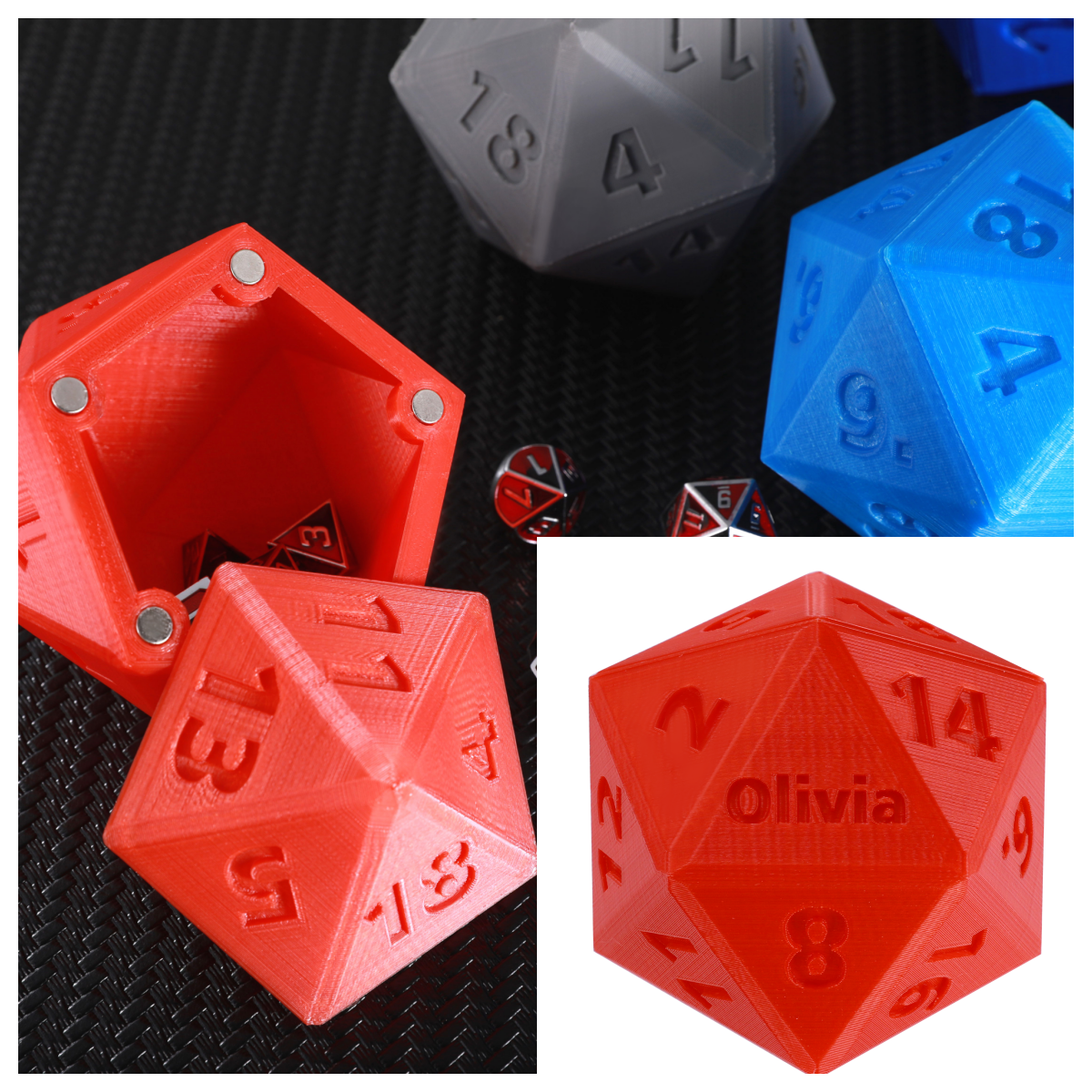Personalized 3D Print Dice Container, Custom Name DND Gifts, Dice Storage Box, Custom 3D Printed Dice Holder, D20 Dice Vault With Magnetic Lid