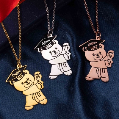 Custom Bear Necklace for Graduation Gift