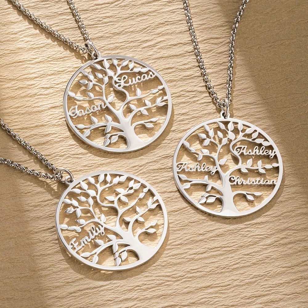 Personalized 1-9 Names Family Tree of Life Necklace, Mother's Day Birthday Gift for Mom Grandma