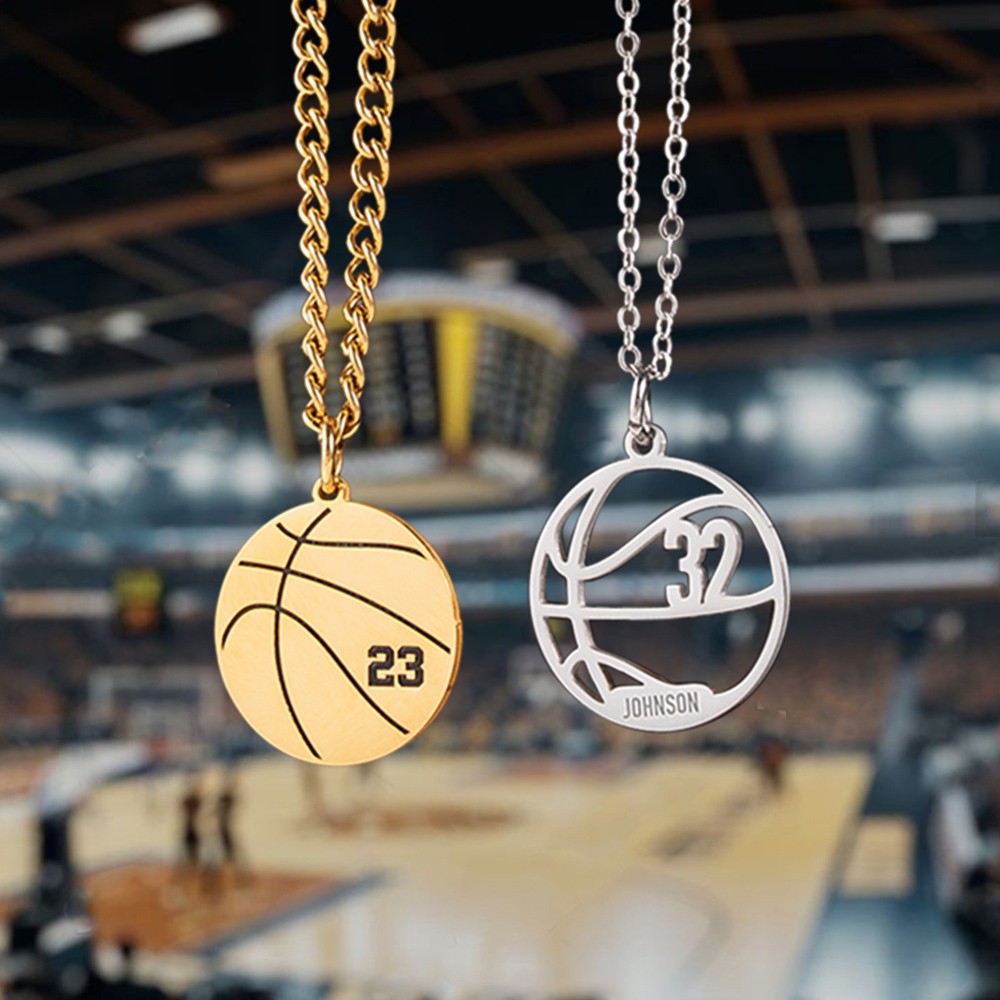 Custom Engraved Name & Number Basketball Necklace, Sports Accessory, Gift for Basketball Players/Sport Lovers