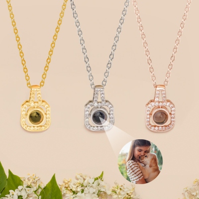Custom Photo Projection Square Pendant Necklace, Sterling Silver 925 Women's Memorial Photo Jewelry, Birthday/Mother's Day Gift for Her/Mom/Friend