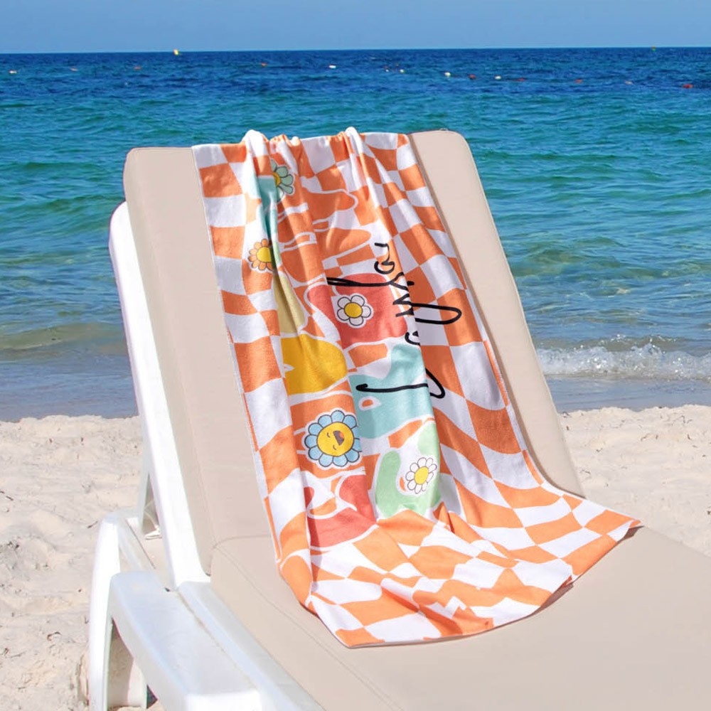 Personalized Name Cousin Crew Colorful Plaid Beach Towel, Perfect for Family Outings