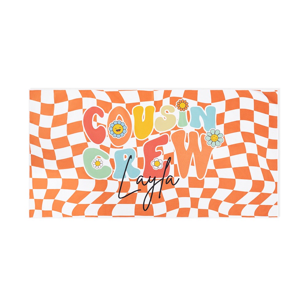 Personalized Name Cousin Crew Colorful Plaid Beach Towel, Perfect for Family Outings