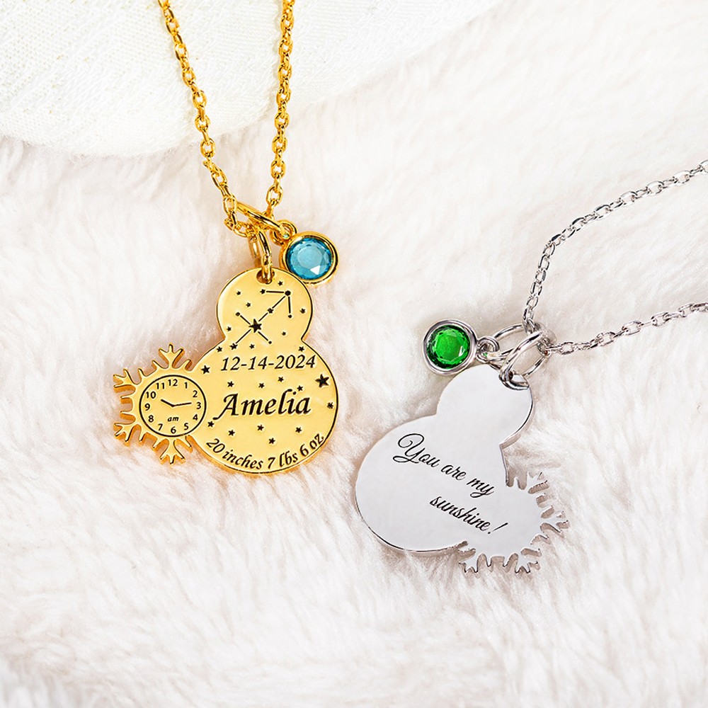 baby birth stats honeycomb necklace with birthstone