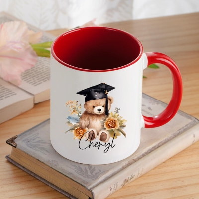 Personalized Name Cartoon Graduation Hat Bear Mug, 11oz Ceramic Two Tone Cup, Graduation Party Favor, Gift for Graduates/Students/Family/Friends