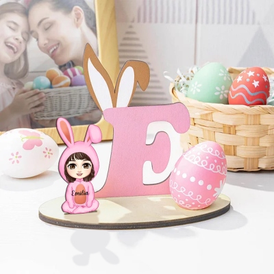 Personalized Cute Bunny Character Easter Egg Holder, Custom Name & Letter Wooden Easter Egg Holder, Easter Party Favor, Easter Gift for Boys/Girls
