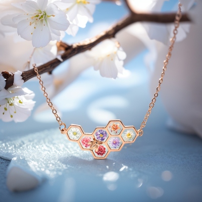 Customizable Birth Month Flower Honeycomb Bracelet,  Unique Gift for Mom, Grandma, or Loved Ones