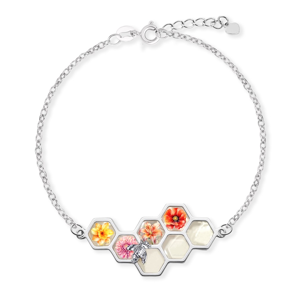 Customizable Birth Month Flower Honeycomb Bracelet,  Unique Gift for Mom, Grandma, or Loved Ones