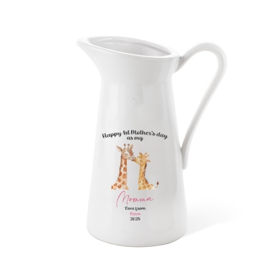 Personalized Name Cartoon Animal Mom & Kids Flower Vase, Women's Ceramic Mug Vase, Home Decor, Birthday/Mother's Day Gift for Her/Mom/Grandma