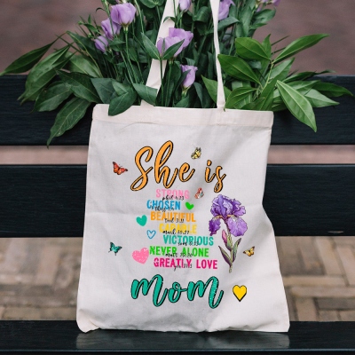 Personalized Birth Flower Bible Verses Tote Bag, Large Capacity Canvas Handbag, Shopping Bag, Birthday/Mother's Day/Christmas Gift for Her/Mom/Family